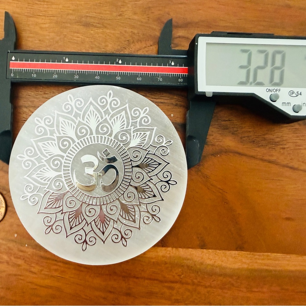 Selenite Charging Plate | Mandala Om Coaster Cleanser Crystal Jewelry - Picture 4 of 4
